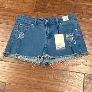 NWT! Medium Blue Asphalt Frayed Hem Jean Shorts